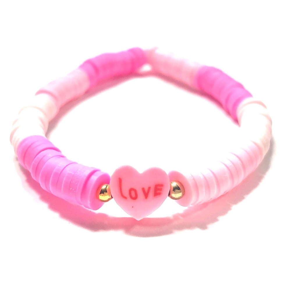 Handmade Pink Heart Stretch Bracelet Women Valentine’s Day Gift